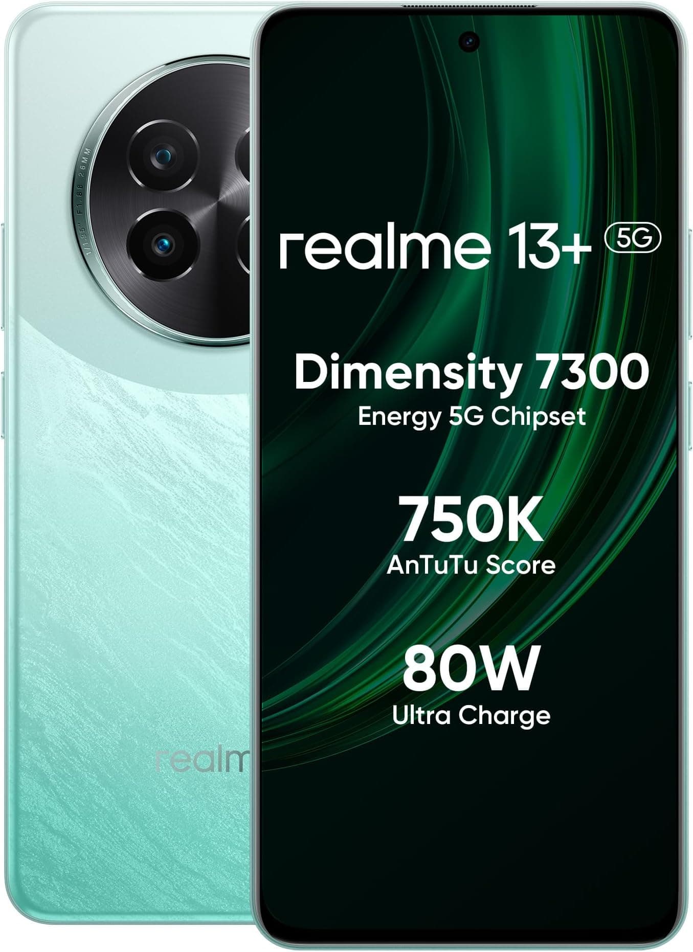 realme 13+ 5G (Speed Green, 8GB RAM, 128GB Storage) 6.67" AMOLED Display