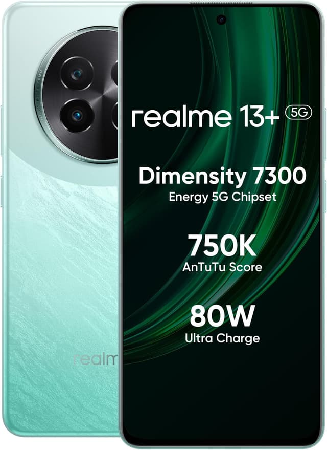 realme 13+ 5G (Speed Green, 8GB RAM, 128GB Storage) 6.67" AMOLED Display