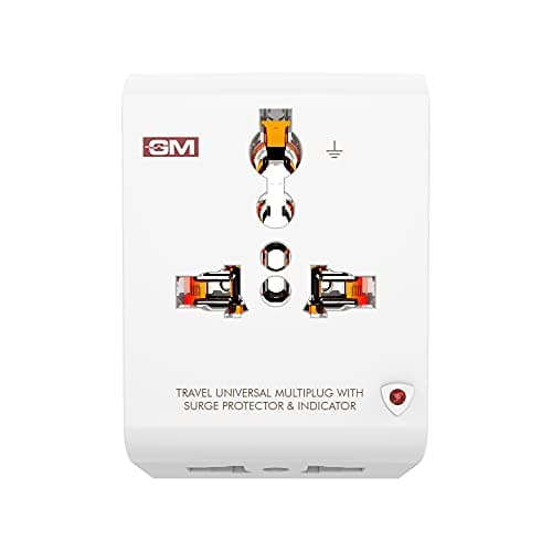 GM 3012 3 Pin Travel Universal Multi Plug Adaptor with Surge Protector and Indicator White Pack of 1 — Image 1
