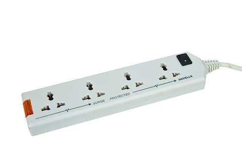Havells 240V 6A Four-Way 1440W Extension Board With wire (White)- 1.5 Metre ( Surge and Spike Guard) — Image 1
