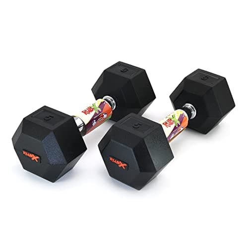 RUBX Rubber Coated Professional Exercise Hex Fixed Dumbbells (Pack of Two) 5 Kg x 2pc (Total = 10 kg) Black — Image 1