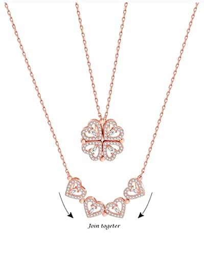 Brado Jewellery Multi Wearing Heart Necklace 4 Heart Magnetic Rose Gold Necklace Pendant Heart Toggle Necklace Diamond Women/Girls Accessories