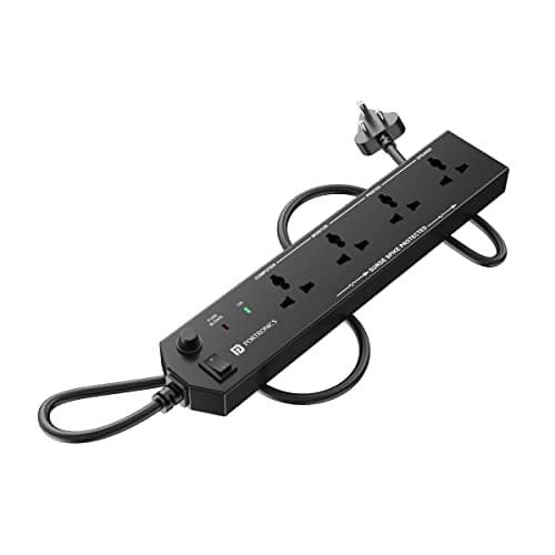 Portronics Power Plate 10 Extension Board with 4 Universal Sockets, 3 Meter Long Cord, 1500 Watts, 6 Amp Multi Plug for Office & Home Appliances (Black) — Image 1