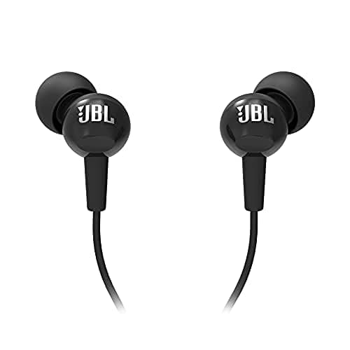 JBL C100SI Wired In Ear Headphones with Mic, JBL Pure Bass Sound, One Button Multi-function Remote, Premium Metallic Finish, Angled Buds for Comfort fit (Black) — Image 1