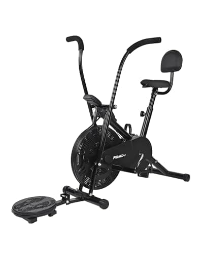 Reach AB-110 BST Air Bike Exercise Cycle with Moving or Stationary Handle | with Back Support Seat & Twister | Adjustable Resistance | Fitness Cycle for Home Gym