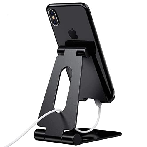 ELV Aluminum Adjustable Mobile Phone Foldable Tabletop Stand Dock Mount for All Smartphones, Tabs, Kindle, iPad (Black) — Image 1
