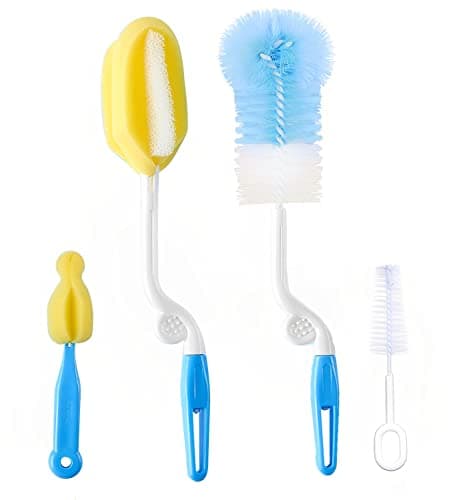 SYGA Baby Milk Bottle Nipple Straw Brush Sponge Nylon Cleaning Brush Cleaner Bottle Tong Set (Color May Vary) (4 Pcs) — Image 1