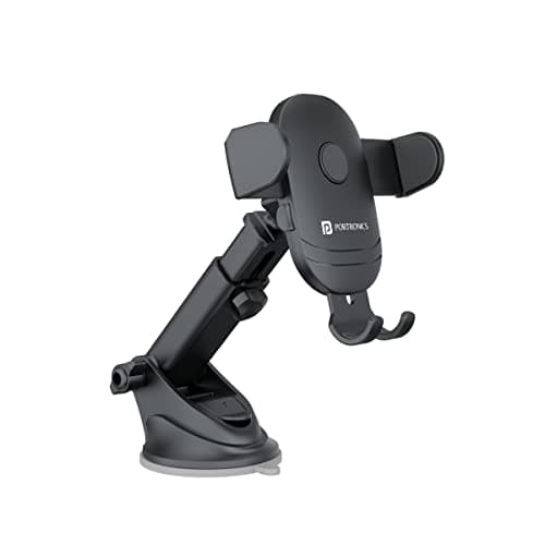 Portronics Clamp M2 Adjustable Car Mobile Phone Holder Stand, 360Â° Rotational, Strong Suction Cup, Compatible with 4 to 6 inch Devices(Black)