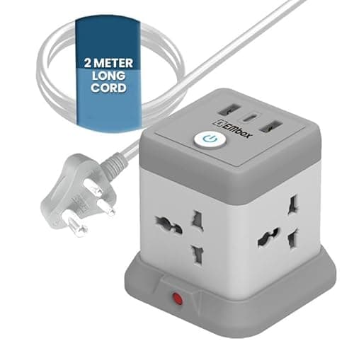 EMBOX Cube Extension Boards with USB Port with Universal Sockets and USB (2.4 A) Charging Ports (QC 3.0) with Indicator, 1.5 mtr Extension Cord, Safety Shutter (4 Sockets + 3USB Cube)-Multi Plug Socket — Image 1