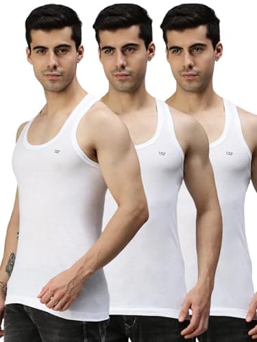 Lux Cozi Men's Pack of 3 White Round Neck Sleeveless Cotton Vest (Size : 95cm) — Image 1