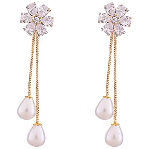 Ratnavali Jewels Fashion Jewellery Gold Plated Removable Pearl Dangle & Drop Earrings Tops Women/Girls