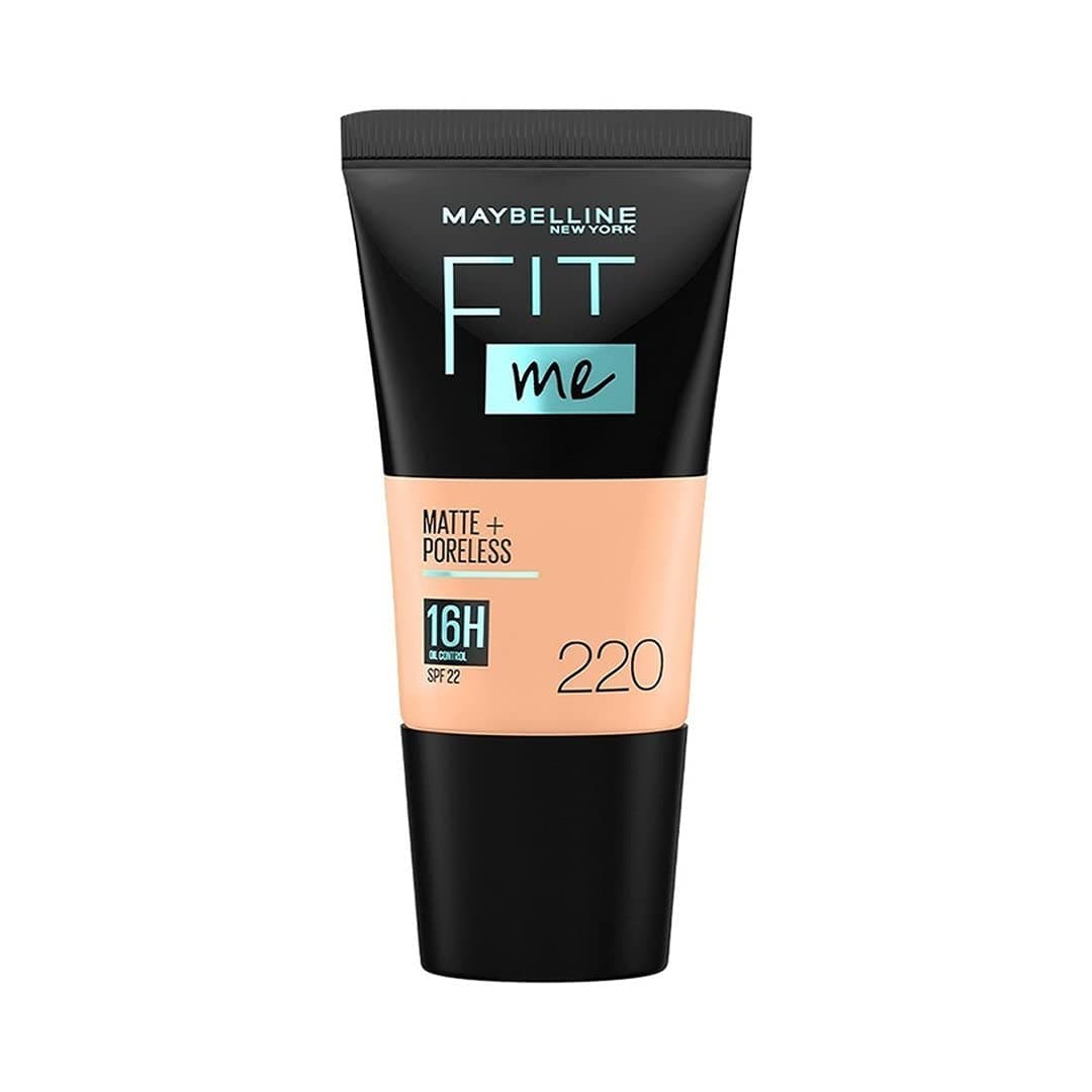 Maybelline New York Liquid Foundation, Matte & Poreless, Full Coverage Blendable Normal to Oily Skin, Fit Me, 220 Natural Beige, 18ml — Image 1