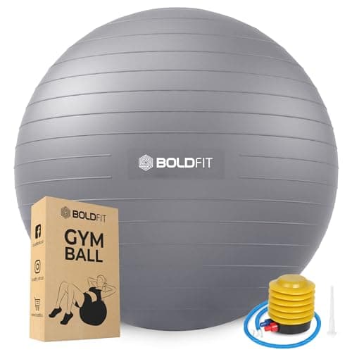 Boldfit Gym Ball for Exercise Anti Burst Exercise Ball with Foot Pump for Workout Yoga Ball for Women and Men Swiss Ball for Balance Stability Training, Birthing Ball for Pregnancy, Fitness-Grey 65Cm