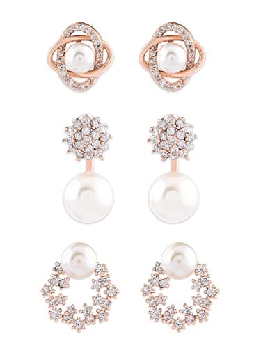 Zaveri Pearls Combo of 3 Cubic Zirconia & Pearls Contemporary Stud Earrings For Women-ZPFK10381