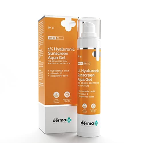 The Derma Co Hyaluronic Sunscreen Aqua Ultra Light Gel With Spf 50 Pa++++ For Broad Spectrum, UV A, UV B & Blue Light Protection For Oily Skin - 50G(Dermaco), Pack Of 1