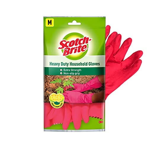 Scotch-Brite Rubber Heavy Duty Hand gloves for Dishwashing, gardening, kitchen cleaning ( Inner cotton lining for comfort), 1 Pair — Image 1