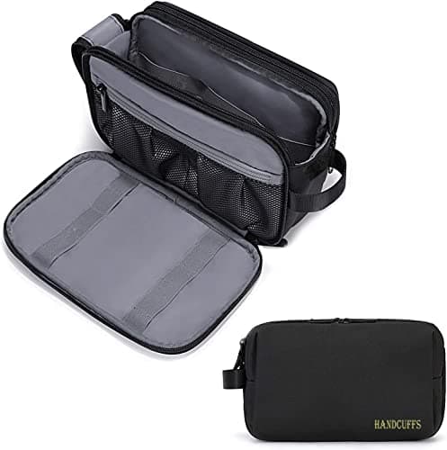 Handcuffs Toiletry Bag for Men Waterproof Travel Pouch for Toiletries Shaving Kit & Travel Accessories (Black, 9.4 x 4.6 x 6.3 inches)