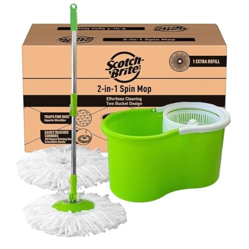 Scotch-Brite 2-in-1 Bucket Spin Mop (Green, 2 Refills), 4 Pcs — Image 1