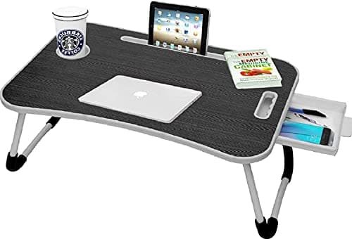 Callas Multipurpose Foldable Laptop Table with Cup Holder | Drawer | Mac Holder | Table Holder Study Table, Breakfast Table, Foldable and Portable/Ergonomic & Rounded Edges/Non-Slip Legs (WA-27-Black) — Image 1