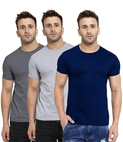 Scott International Men's Regular Fit T-Shirt (Pack of 3) (SS20-3RN-BU-GR-CH-XL_Multicolored_X-Large)