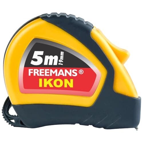 FREEMANS IKON 5m:19mm Steel Inchi Measuring Tape - 5m (Yellow & Black) With Unbreakable ABS case || Soft Grip Bi-material Case || Auto-lock and Belt Clip — Image 1