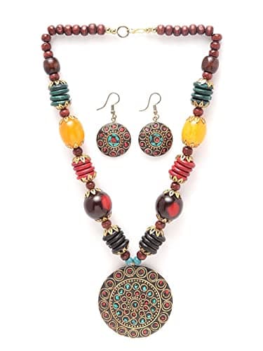 Shining Diva Fashion Latest Stylish Traditional Tibetan Pendant Necklace Jewellery Set for Women (13208s) — Image 1