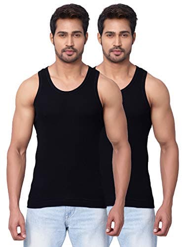 Dixcy Scott Men's Regulart Fit Solid Vest (Pack of 2) (K1-PR4480_Black_L — Image 1