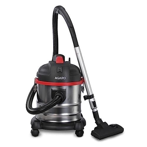 AGARO Ace Wet & Dry Vacuum Cleaner, 1600 Watts, 21.5 kPa Suction Power, 21 litres Tank Capacity, for Home Use, Blower Function, Washable 3L Dust Bag, Stainless Steel Body (Black/Red/Steel) — Image 1