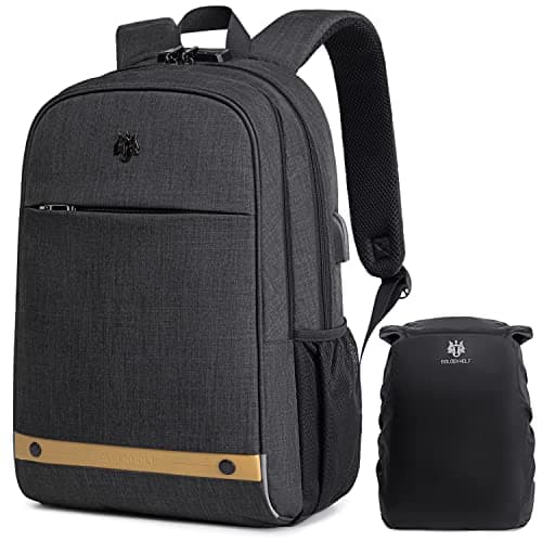 Golden Wolf Laptop Bag Anti-theft Backpack with Lock College School Laptop Backpack with Rain Cover Water Resistant Business Backpack with USB Port for 15.6-inch Laptop Office Travel Bag for Men and Women Gifts, Dark Grey — Image 1