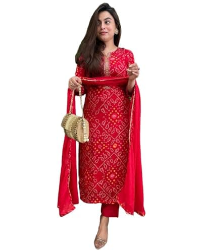 GoSriKi Women's Rayon Blend Straight Printed Kurta with Pant & Dupatta