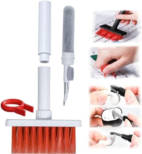 Sounce Cleaning Soft Brush Keyboard Cleaner 5-in-1 Multi-Function Computer Cleaning Tools Kit Corner Gap Duster Keycap Puller for Bluetooth Earphones Lego Laptop AirPods Pro Camera Lens (Red)