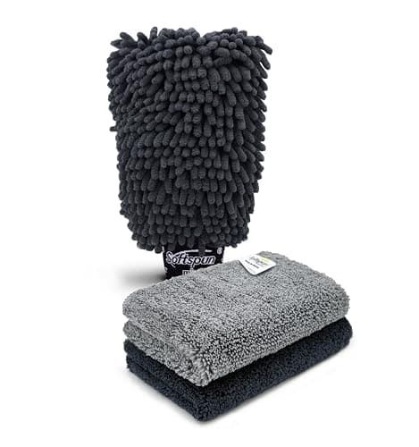SOFTSPUN Microfiber Chenille & Glass Cloth Mitt, 1 Piece 1700 GSM Grey, Multi-Purpose Super Absorbent and Perfect Wash Clean with Lint-Scratch Free Cars, Window, Kitchen, Home Dusting!