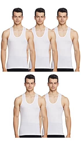 Rupa Jon Men Vest, Round Neck Sleeveless Vest, 100% Cotton, Regular Fit,White,Pack of 5