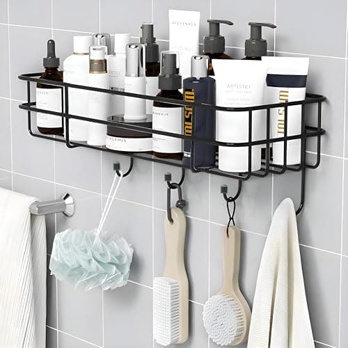 Plantex Self Adhesive Bathroom Shelf for Wall/Shelf Organizer/Kitchen Shelf with Magic Stickers - Pack of 1 (Black, Powder Coated) — Image 1