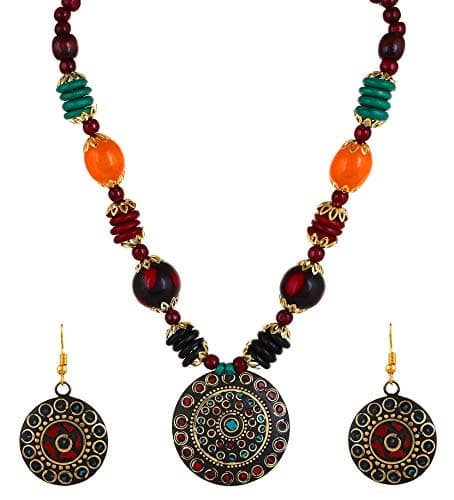 YouBella Jewellery Set for Women Tibetan Pendant Necklace with Earrings for Women & Girls (Gift) Tribal Necklace Jewellery Beads Necklace