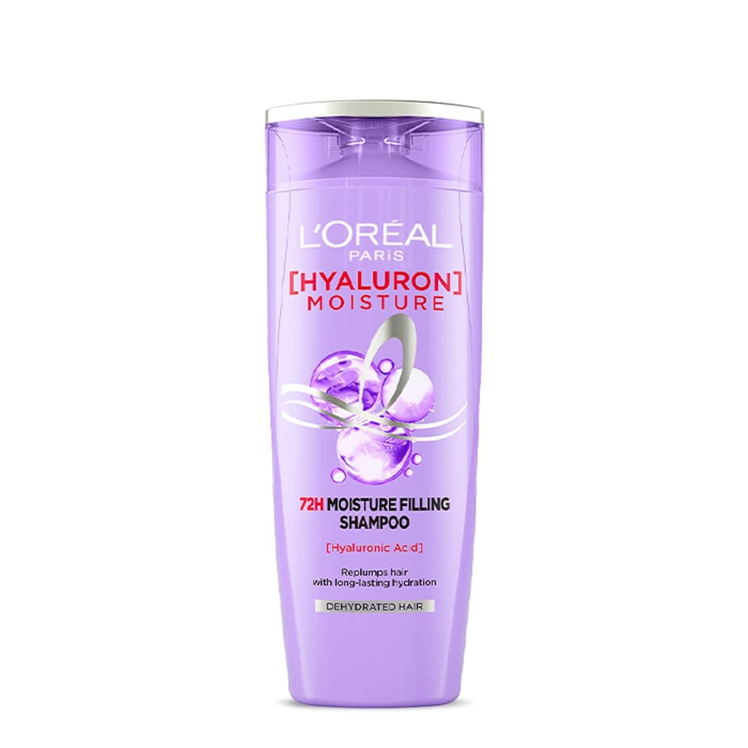 L'Oreal Paris Moisture Filling Shampoo, With Hyaluronic Acid, For Dry & Dehydrated Hair, Adds Shine & Bounce, Hyaluron Moisture 72H, 180ml — Image 1