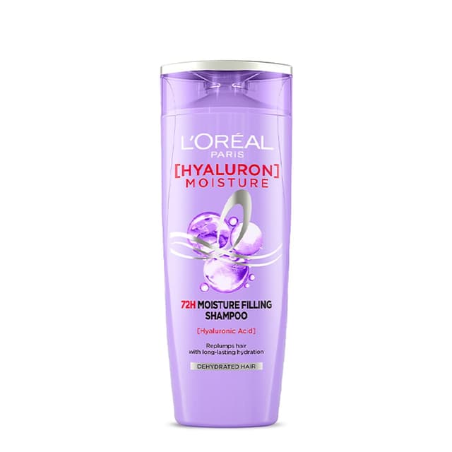 L'Oreal Paris Moisture Filling Shampoo, With Hyaluronic Acid, For Dry & Dehydrated Hair, Adds Shine & Bounce, Hyaluron Moisture 72H, 180ml