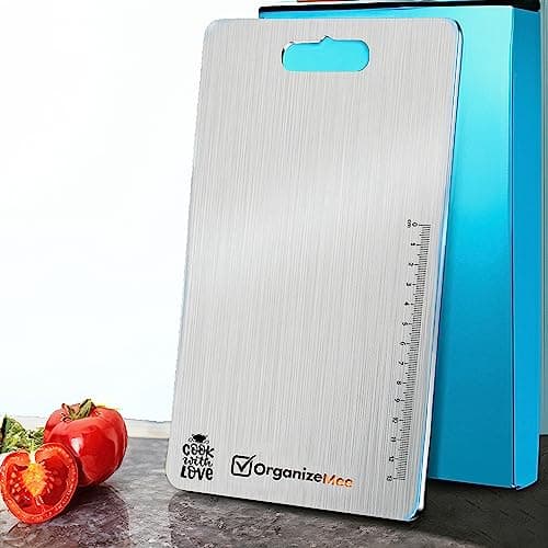 OrganizeMee Stainless Steel Chopping Board for Kitchen - Heavy-Duty Cutting Board for Vegetables, Fruits Cutter, Meats, vegitable Chopper Boards, Premium Metal Chopping Board (Medium) (31.8CM X 21CM) — Image 1
