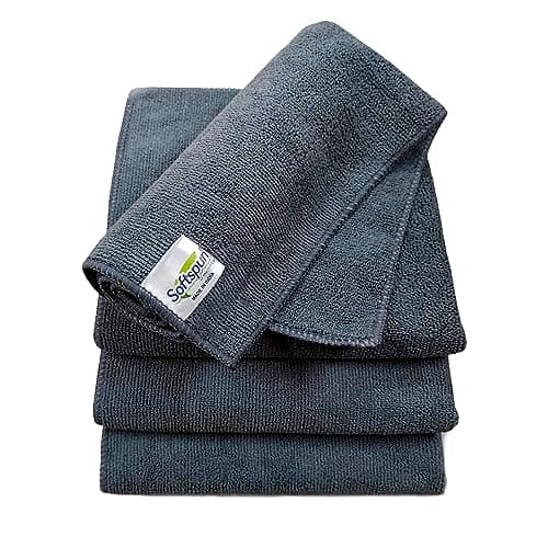 SOFTSPUN Microfiber Cloth - 4 pcs - 40x40 cms - 340 GSM Grey- Thick Lint & Streak-Free Multipurpose Cloths - Automotive Microfibre Towels for Car Bike Cleaning Polishing Washing & Detailing.