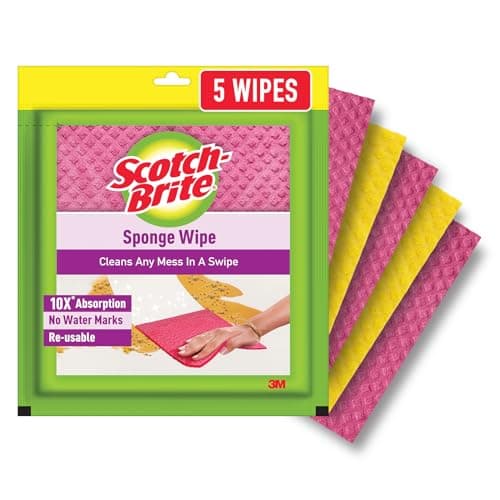 Scotch-Brite Sponge Wipe Resusable Kitchen Cleaning foam Cellulose wood Sponge- Easy to use, Multi- color & Biodegradable (pack of 5) — Image 1