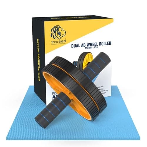 PRO365 Home Gym Ab Roller/Indoor Ab Wheel for Abs Workouts 6 Month Warranty/Dual Abdominal Exercise/Core Workouts for Men and Women (6 MM Safe Knee Mat, Yellow Roller) — Image 1