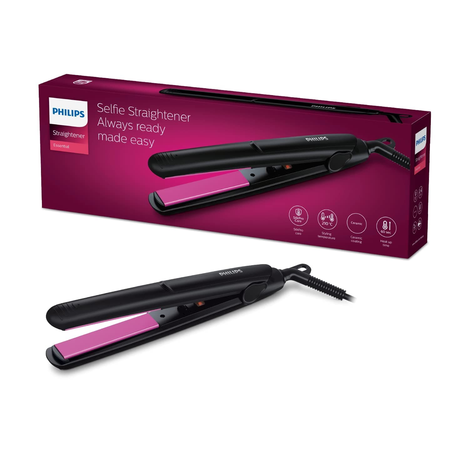 Philips Selfie Hair Straightener I Minimized Heat Damage with SilkPro Care I Ceramic Coated Plates I No.1 Preferred Hair Styling Appliance Brand I HP8302/06 — Image 1