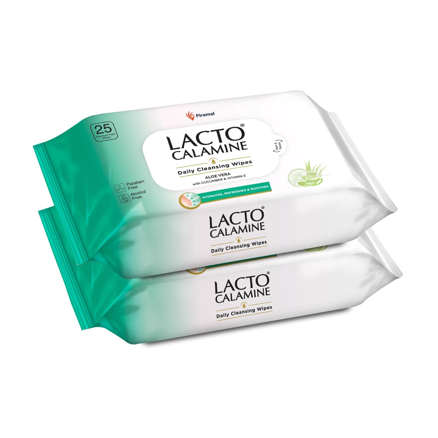 Lacto Calamine Daily Cleansing Facial Wipes 25N Each - Pack of 2 | Wet Wipes for Face with Aloe Vera, Cucumber & Vitamin E | Makeup Remover Wipes| Hydrating,Refreshing, Soothing|Paraben & Alcohol Free — Image 1