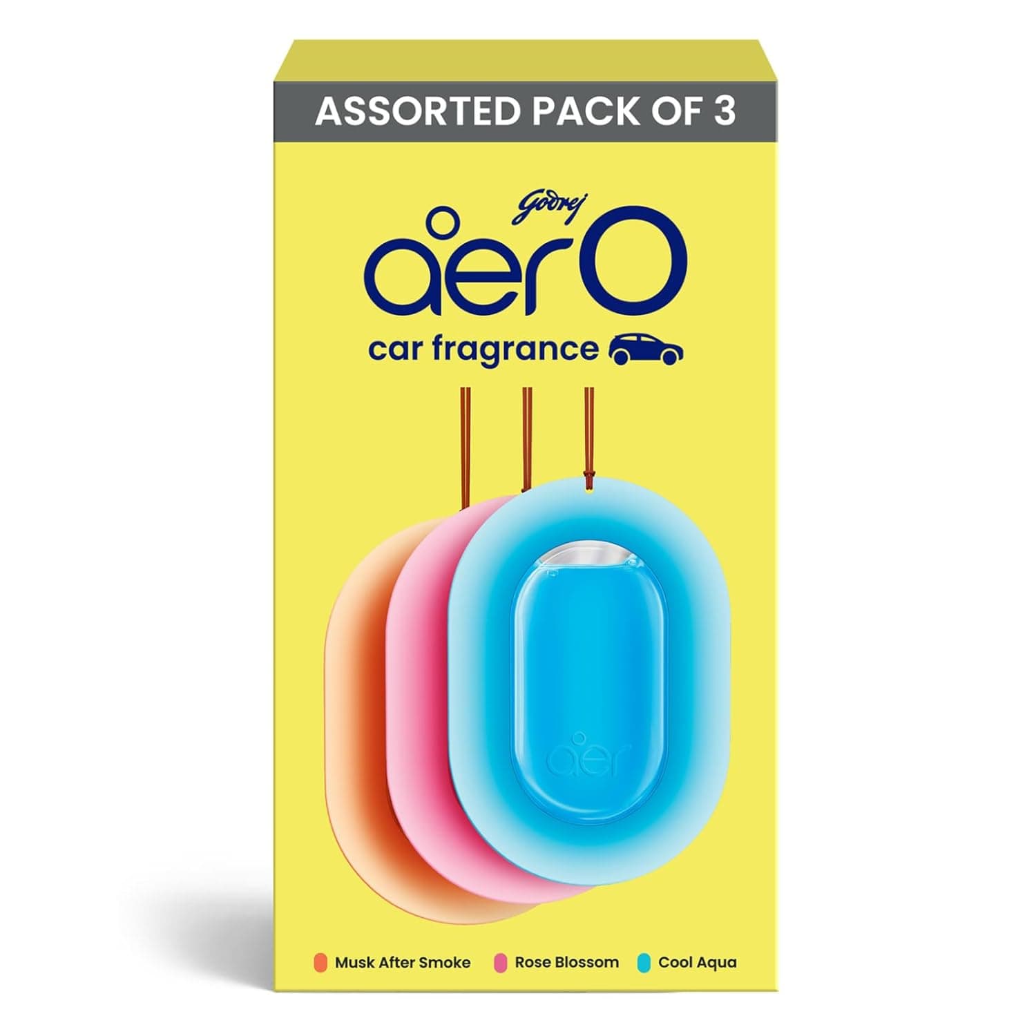Godrej aer O â Hanging Car Air Freshener â Assorted Pack of 3 (22.5g) | Gel Lasts up to 30 days | Car Accessories