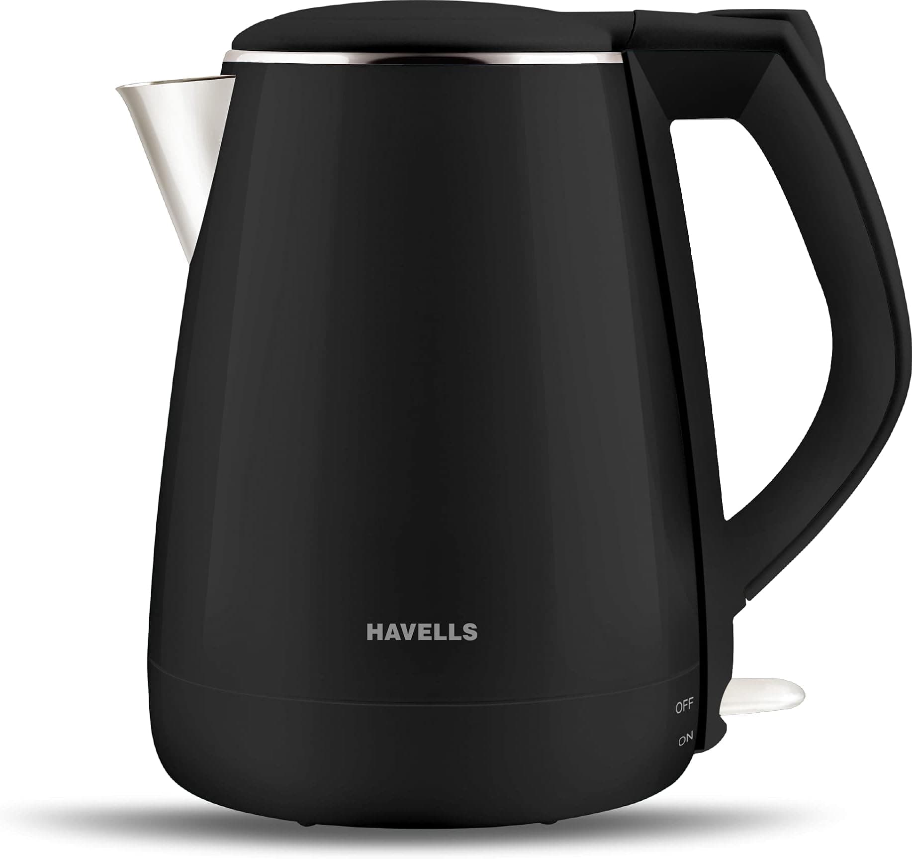 Havells Electric Kettle Aqua Plus 1250 Watts 1.2 liters , Double Layered Cool Touch Outer Body | 304 Rust Resistant SS Inner Body with Auto Shut Off | Wider Mouth | 2 Yr Manufacturer Warranty (Black)