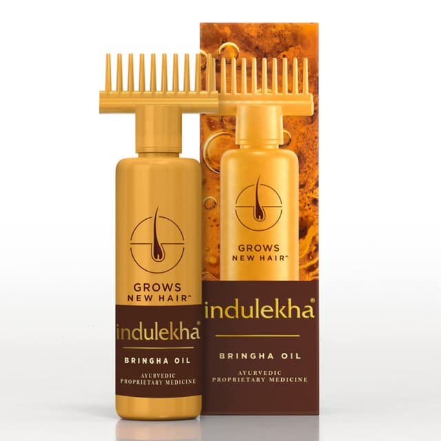 Indulekha Bringha Ayurvedic Hair Oil 100 ml|| Hair Fall Control and Hair Growth with Bringharaj & Coconut Oil - Comb Applicator Bottle for Men & Women