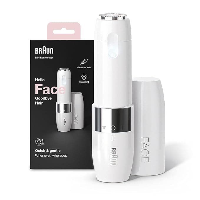 Braun Face Mini Hair Remover FS1000, Electric Facial Hair Remover for Women, Quick, Instant, Gentle, Painless, Smooth Skin, Glow On-The-Go, with Smartlight, for Upper Lips, Chin, Cheeks, Peach Fuzz — Image 1