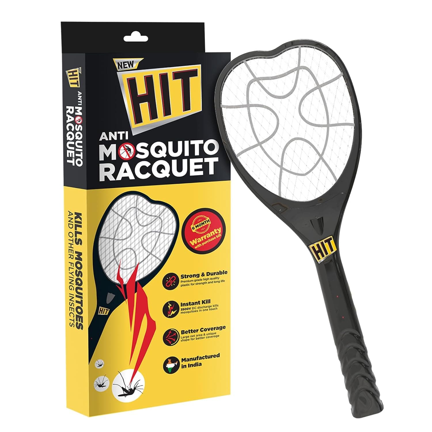HIT Anti Mosquito Racquet | 6 months Warranty | Rechargeable Mosquito Killer Bat with LED Light