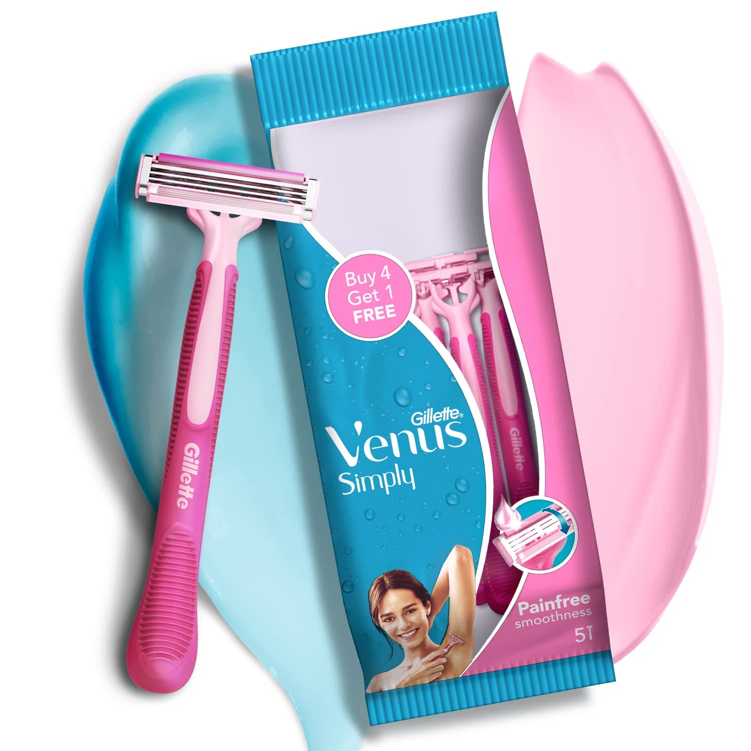 Gillette Venus Simply Venus Pink Hair Removal for Women - 5 razors (Buy 4,Get 1 free) — Image 1