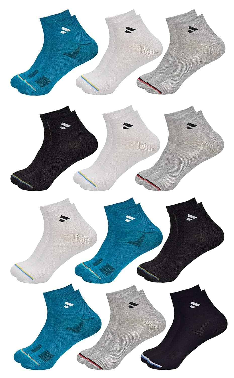 SJeware 12 Pairs Solid Cotton Ankle Length Socks for Men & Women, Multicolor, Pack of 12, Free Size — Image 1
